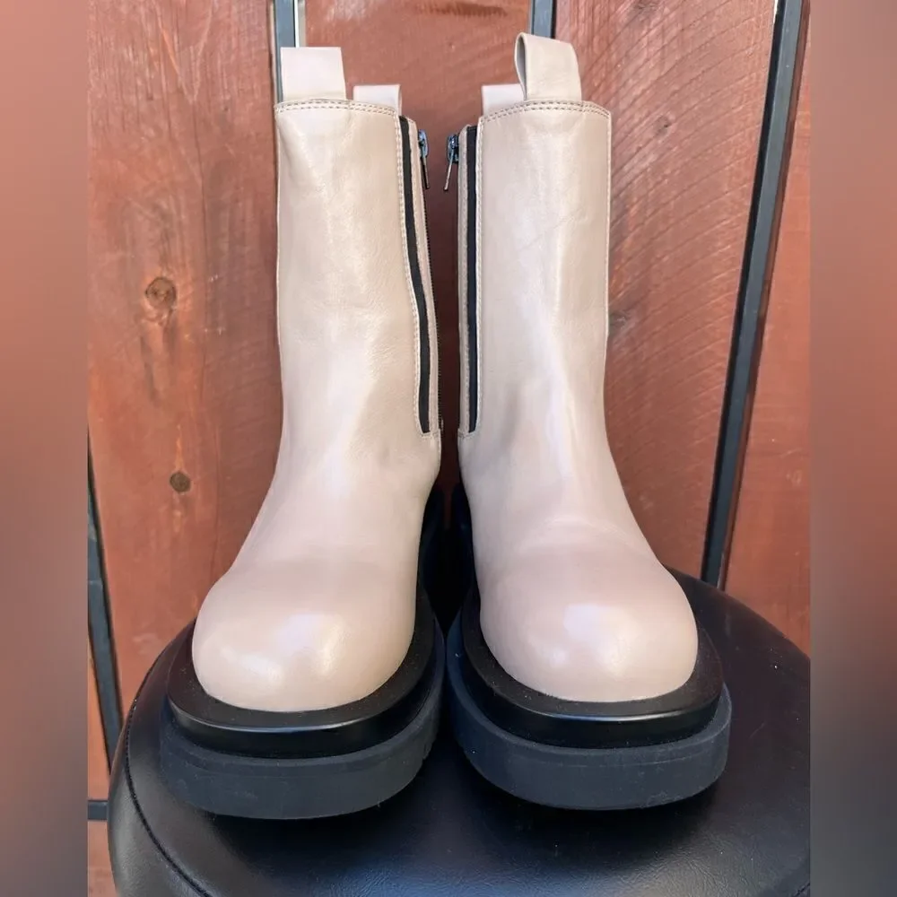 Jeffrey Campbell Tanked Platform Brown Leather Chelsea zip boots size 8 NEW